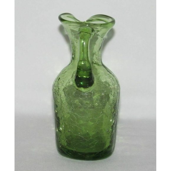 Elegant Glass CRACKLE Olive Green Slender Miniature Pitcher - Picture 2 of 4